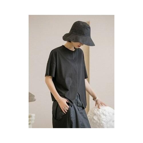 Black dark wind dotted line design dovetail notch loose casual short-sleeved t-shirt