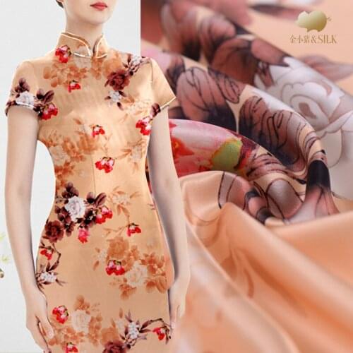 Digital inkjet silk double-sided heavy satin fabric 30mm glossy cheongsam dress chinese silk fabric wholesale silk cloth