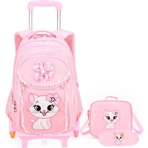 2019 Children School Bags Trolley school Backpack Wheeled School Bags Grils Kids backpacks Wheel cat Schoolbag Backpacks Bags