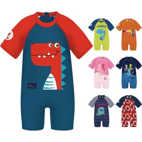 Kids Swimwear for Girls boys dinosaur Swimsuits 1-8Y short Sleeve Lovely Infant Korean Fashion Girl One-Piece Swimming Outfit