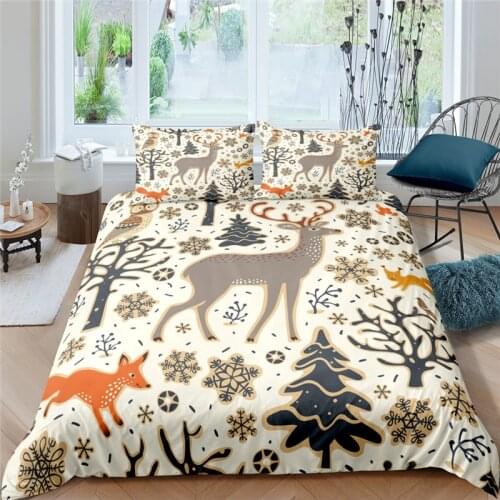 Home Textiles Luxury 3D Christmas Deer Print Duvet Cover Set 2/3 Pcs Pillowcase Kids Bedding Set AU/EU/UK/US Queen and King Size