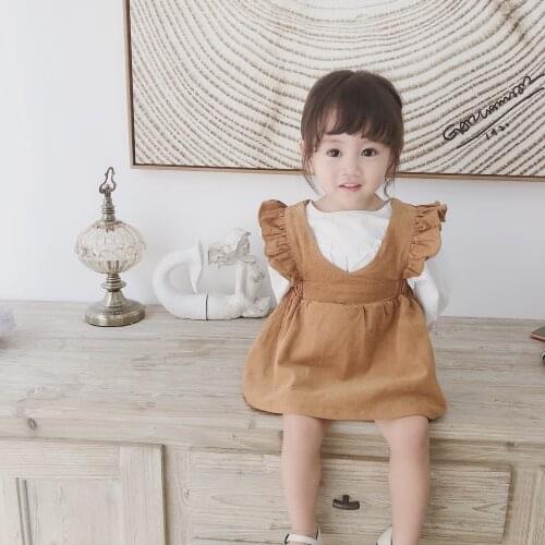 New Autumn Winter Baby Girl Sleeveless Corduroy Pure Color Dresses Kids Fashion Clothes Party Princess Dress