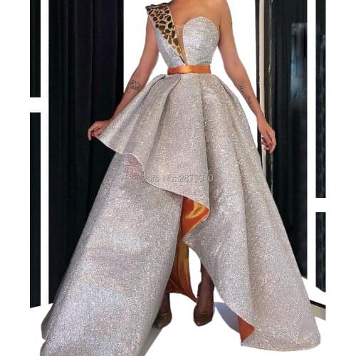 Orange Ball Gown One-Shoulder Satin Beaded Evening Dress Full-Length Metal Spraying Formal Dress Asymmetrical Party Dress Custom