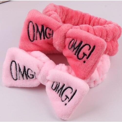 2021 New OMG Letter Coral Fleece Wash Face Bow Hairbands For Women Girls Headbands Headwear Hair Bands Turban Hair Accessories
