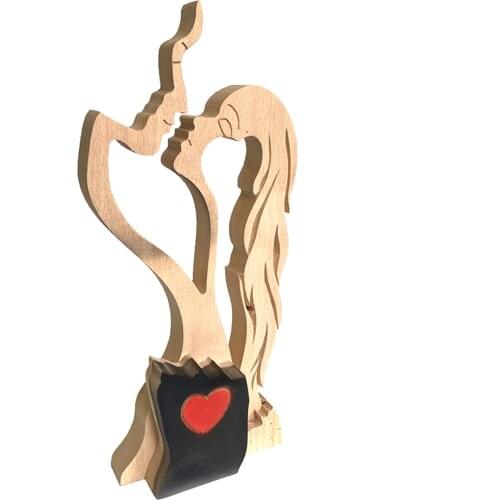 Affectionate Couple Wooden Sculpture Art Passionate Love Kissing Figurine Statue Romantic Ornament Home Office Decoration
