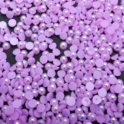 Size 1.5mm-12mm Lt Purple AB Color DIY Half Round Flatback Pearl Beads ABS Plastic Imitation Half Pearl for Nail Arts Decoration