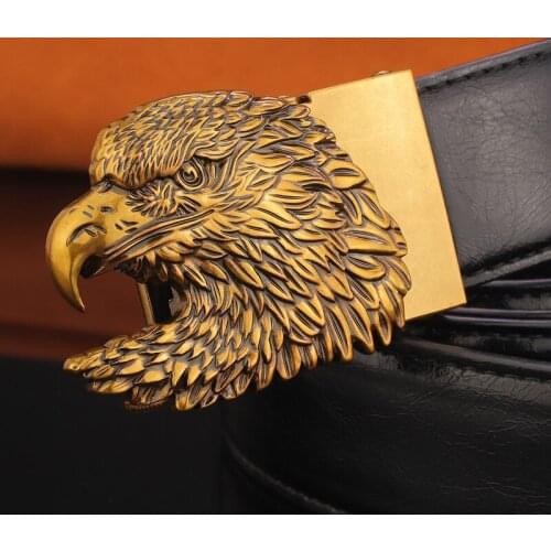 Fashion Golden eagle belts men Automatic buckle high quality luxury brand designer genuine leather Cowskin Casual Waist Strap