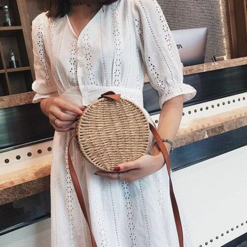 Roud Box Rattan Bags for Women Handmade Woven Straw Shoulder Bags Wicker Crossbyody Bag Summer Beach Bag Bohemia Bali Purse 2019