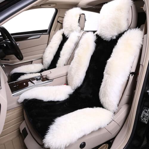 Rownfur Luxury Australian Sheepskin Car Seat Covers Universal Auto Seat Cushion Winter Interior Protect Car Seats Covers Black