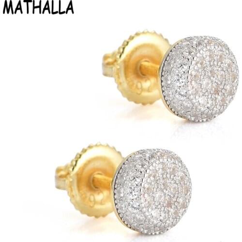 MATHALLA 2021 Round CZ Stud Earrings High Quality Micropavé Cubic Zircon Hip Hop Ear Studs for Men and Women Fashion Jewelry