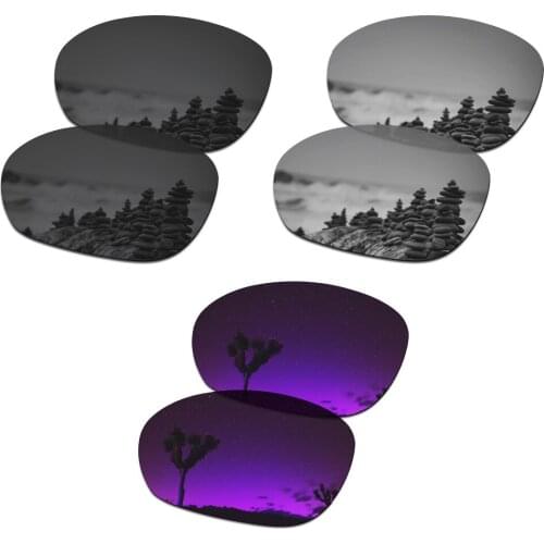SmartVLT 3 Pairs Polarized Sunglasses Replacement Lenses for Oakley Pulse Stealth Black & Silver Titanium & Plasma Purple