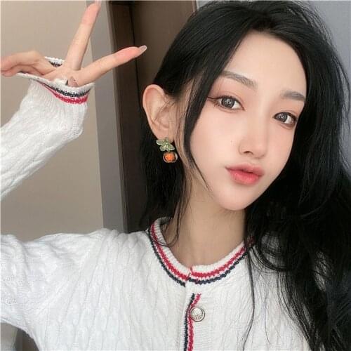 Glass Persimmon Drops Of Glaze Flower Earrings Fashionable Joker Retro Geometric Stud Earrings Women Jewelry