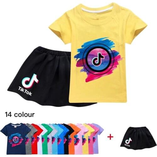 TIK TOK Fashion refined cotton casual dress for girls summer dress for girls T shirt + skirt set