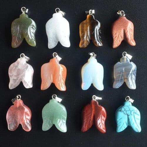 2020 trendy natural stone pendulum leaf shape charms pendants for DIY jewelry making Wholesale 12pcs/lot free shipping