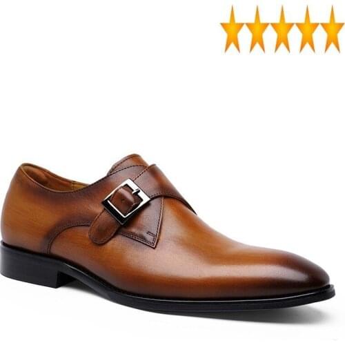 Real Plus Size 47 Business Leather Men Handmade Buckle Party Formal Shoes Luxury Vintage Brown Dress Loafers Zapatos
