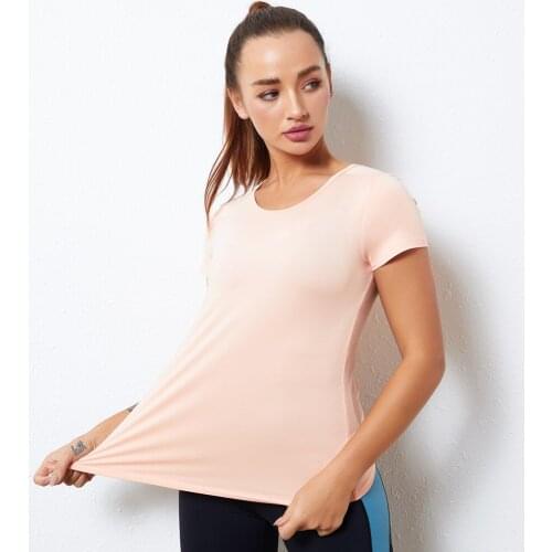 Women Sport T Shirt Round Collar Short Sleeves White Pink Blue Quick Dry 2021 Hot Simple Workout Running Yoga GYM Top