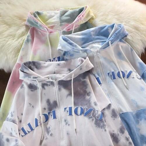 2021 New Fried Street Tie-Dye Cardigan Hoodies Womens Y2K Street Casual Loose Sweatshirts Couple Zipper Hooded Cardigan coats