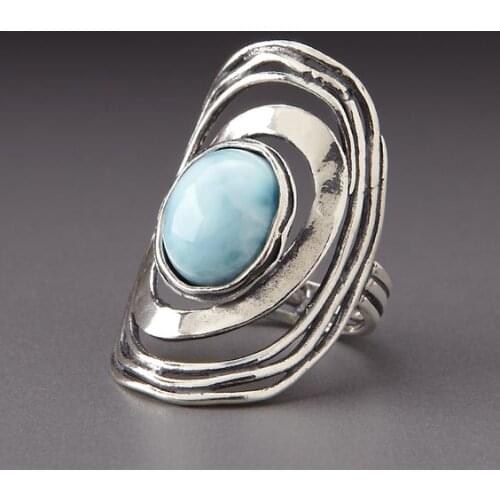 Women Fashion 925 Sterling Silver Ring Elegant Luxury Natural Blue Turquoise Jewelry Wedding Engagement Party Ring Size 5-11