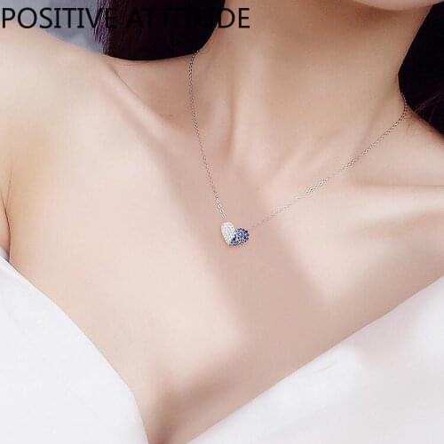 Korea Love Blue And White Crystal Female Pendant Clavicle Necklacespiritual Wedding Valentine Popular Gift Bijoux