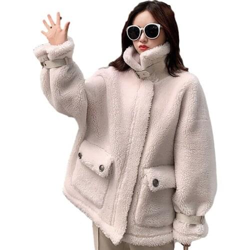 Faux Fur Coat Women Winter Turn-down Collar Zipper Plush Jacket Women Faux Lamb Wool Thick Warm Fashion Women Fluffy Jacket