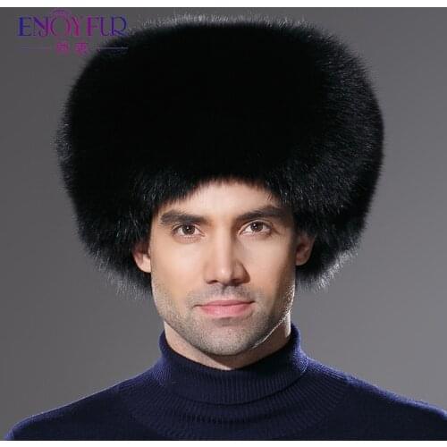 Winter brand new real fox fur hat for men genuine leather cap natural raccoon fur hat for men protect ear warm enough