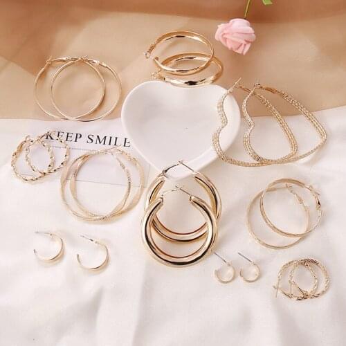 Gold Color Hoop Earrings Round Clip Earing Piercing Big Loop Earrings For Women Jewelry Ear Cuff Fashion Boho Party BIjoux