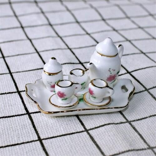 15/8/9/4/2Pcs 1:12 Dolls House Miniature Mugs Dish Cups Pot Set Direction Furniture Toys Coffee Tea Cups Dollhouse Accessory