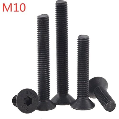 2PCS M10x16-100 20 25 40 Hexagon Socket Flat Countersunk Head Screw Carbon Steel Hex Socket Bolts Machine Screw DIN7991 M10*16