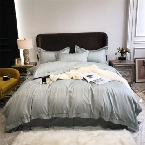 2020 Jacquard 100S Cotton Stripe Lattice Bedding Set Smooth Duvet Cover Set Bed flat Sheet Pillowcases Queen King Size 4Pcs