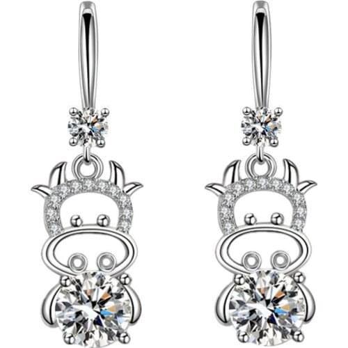 2021 New Style Rhinestone Earrings Chinese Zodiac Animal Cow Earrings For Ladies Earrings Gift