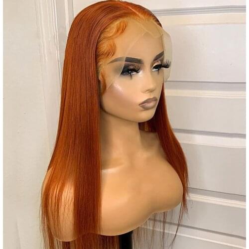 26inch Orange Long Lace Front Wig Silky Straight Syntheitc Wig For Women Cosplay Wigs With Baby Hair