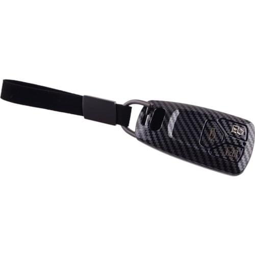 3 Buttons Remote Key Fob Case Shell Cover with Chain Carbon Fiber Style ABS Fit for Audi A4 A5 Q5 Q7 S4 S5 SQ5 TT 2018 2019 2020