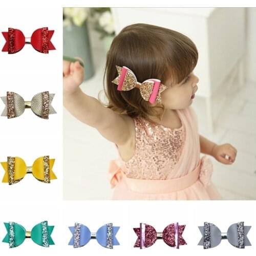 4 Inches Glitter Sequins Bowknot Newborn Duckbill Clip Fashion Handmade Dovetail Bows Infant Hairpin DIY Headwear Photo Props