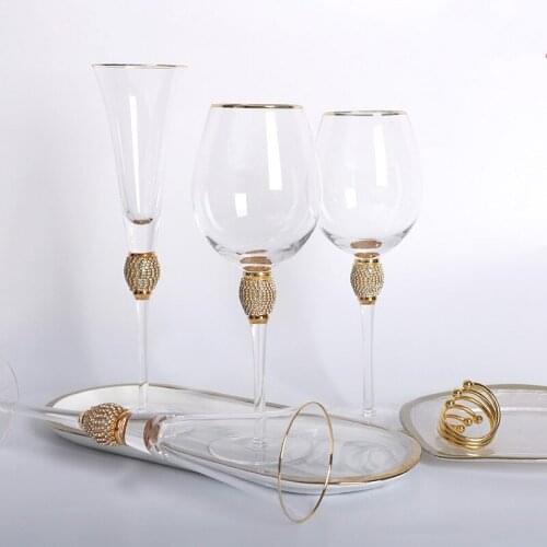 Bar Gold Edge Cocktail Glass Wrapped with Diamond Wine Vessel Champagne Goblet KTV Crystal Grape Glass Red Wine Cup