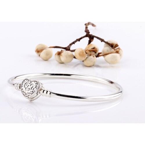 Bewill 925 Sterling Silver Oxidation Heart-shaped Retro Bracelet Gift For Girlfriend