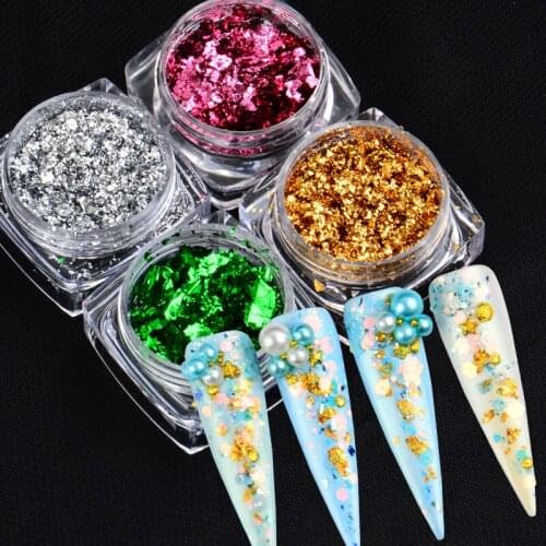 WUF 1 Set Nail Glitter Powder Powder Mirror Polishing Flakes Sequins for Nails Chrome Pigment Manicure Decorations