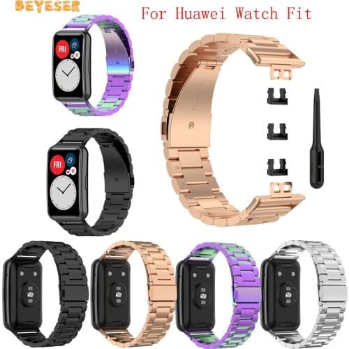 Fashion Stainless Steel Classic Watchband For Huawei Watch Fit Smartwatch Metal Strap Replacement Luxury Belt Bracelet WristBand