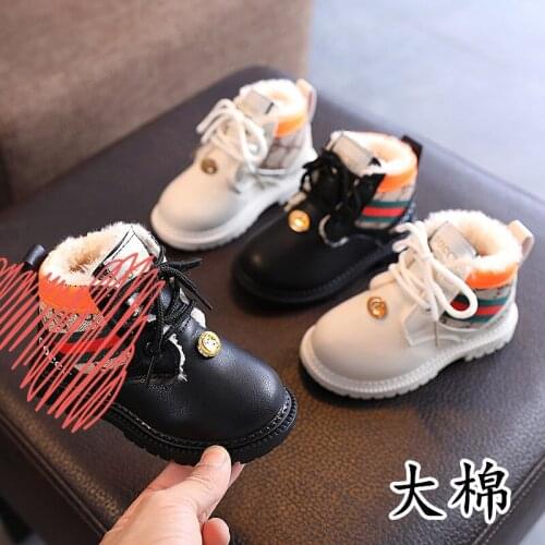 Childrens 2021 Winter New 1-12 Years Girls Martin Boots Boys Warm Snow Boots Fashion Casual Plush Baby Toddler Shoes Size 21-30