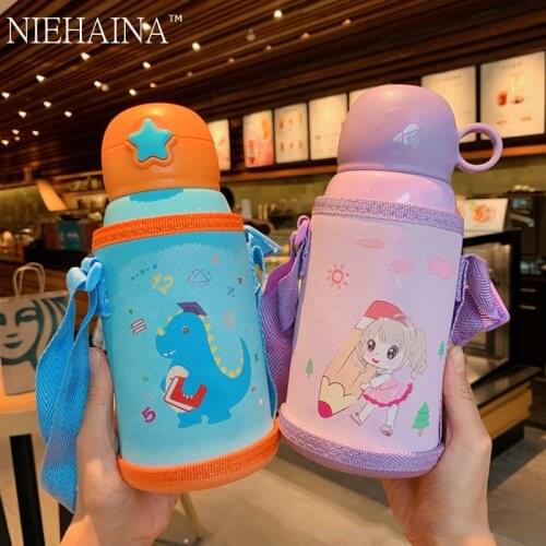 600ml Kids Cartoon Drinking Bottles Double Layers Stainless Steel Water Thermos Children Insulated Cups Portable Home Sc