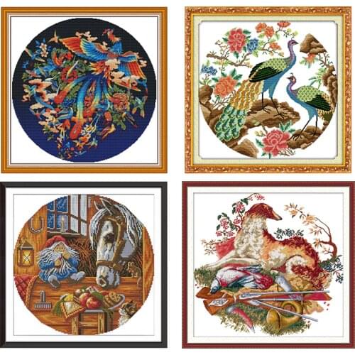 Two peacocks Embroidery Kits Stamped Cross Stitch Patterns Counted Handmade Thread Needlework Decor Canvas 11CT 14CT Print Craft