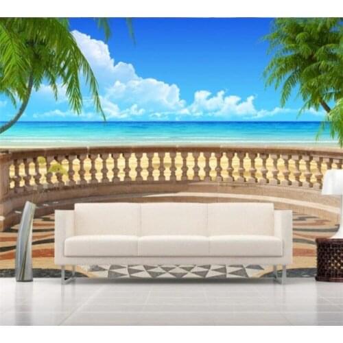 Beibehang Photo wallpaper custom beautiful 3D stereo balcony seascape mural TV background wall paper mural decorative painting