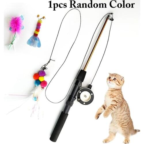 Cat Feather Toy Set Replacement Refill Retractable Kitten Teasing Exercise Toys Plastic Cat Interactive Toy Wand Cats Supplies