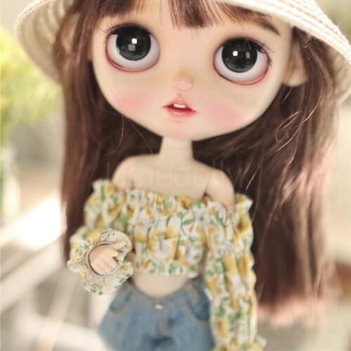 Cute Floral Off Shoulder Long Sleeves Clothes for Blyth Doll Joint Body OB24 Outfits Accessories Girl Toy Gift