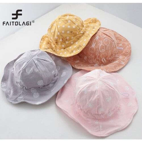 Summer Baby Hat Cartoon Print Kids Baby Girl Sun Hat Outdoor Cotton Infant Toddler Children Beach Panama Bucket Cap