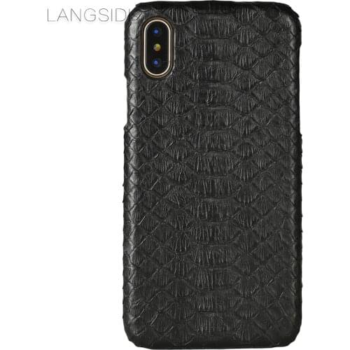 LANGSIDI mobile phone shell For iPhone 11 pro max 7 8 SE 2020 mobile phone case advanced custom natural python skin Leather Case