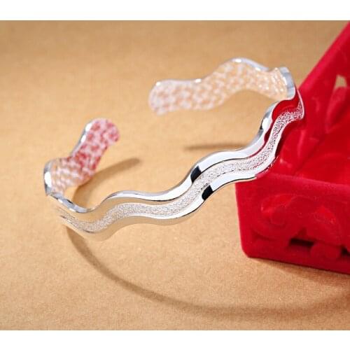 Fashion Frosted Curve Bracelet Bangles New Water Ripple Bracelets & Bangles Silver Plated Bracelets For Women Jewelry A54