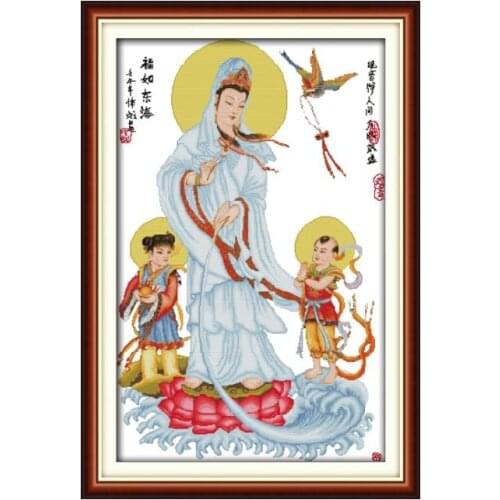 Kwan-yin giving blessings(4)(Happiness as immense as the Eastern Sea) cross stitch kit 14ct 11ct count print canvas embroidery