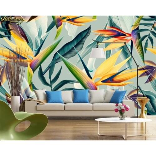 Southeast Asia Tropical Landscape Wallpaper 3D Stereo Pastoral Color Leaves Photo Mural Bedroom Theme Hotel Restaurant Wallpaper