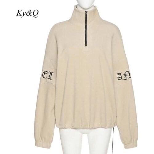 2021 Autumn Winter Long Sleeve Zipper Oversize Pullover Letter Embroidery Loose Sweater Women Drawstring Thickening Sweatshirt