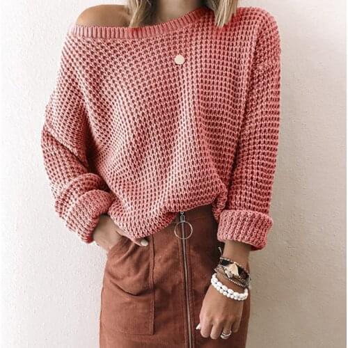 Autumn Women Solid Color Loose Long Sleeve Knit Top Casual Round Neck Pullovers Tops All-Match Knitting Streetwear